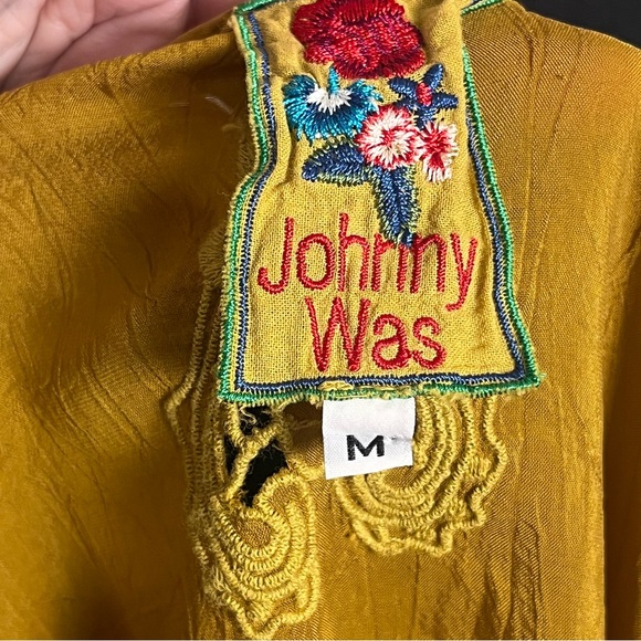 Johnny Was Golden Ochre Embroidered Tunic Top Lace Detail - Size M - Picture 7 of 8